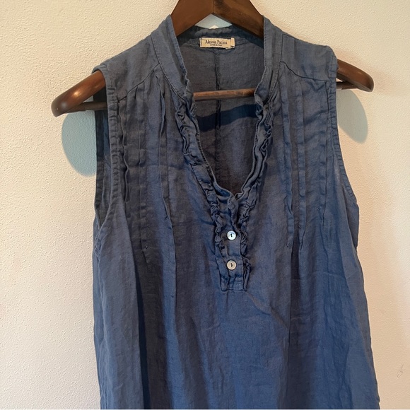 ALESSIA PACINI Made in Italy Medium Dress Ruffled pleated V-Neck Linen Dress - Picture 7 of 7